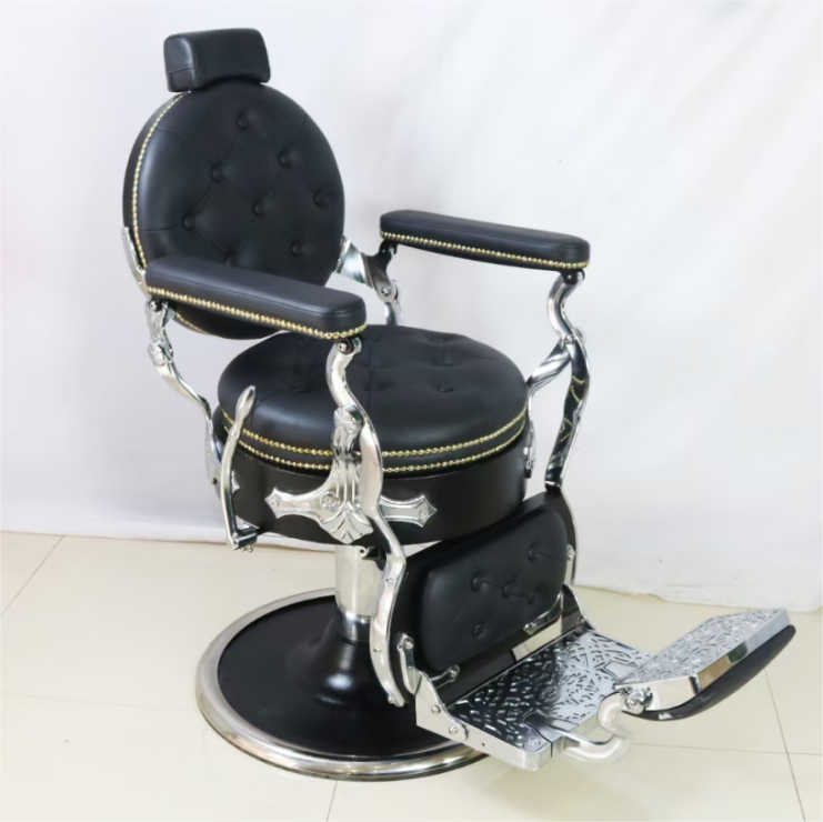 Modern Luxury High Beauty Quality Leather Hair Black Portable Barber Shop Metal Salon Barber Chair