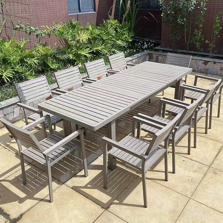 Good quality Outdoor Aluminum Alloy garden patio plastic wood dining table chair furniture set