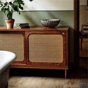 High Quality Nordic Style Natural Sideboard Display Storage Tv Tool Living Room Rattan Wood Cabinet