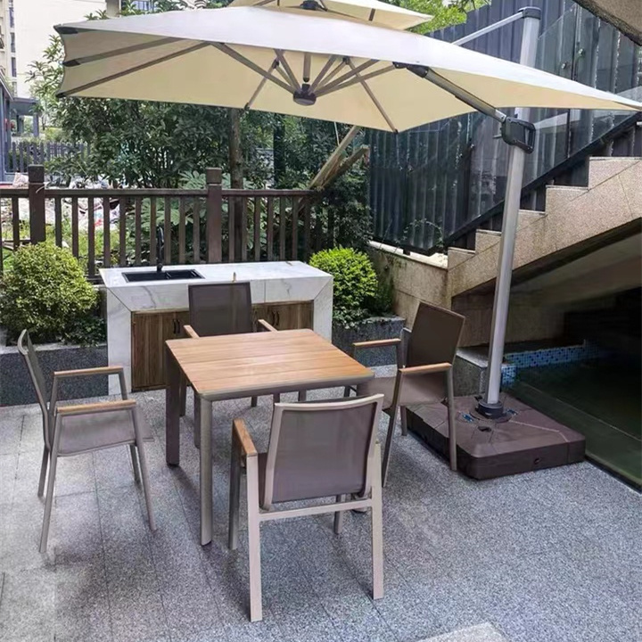 Good quality Outdoor Aluminum Alloy garden patio plastic wood dining table chair furniture set