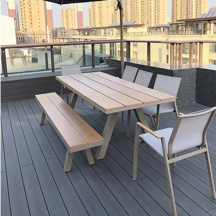 Good quality Outdoor Aluminum Alloy garden patio plastic wood dining table chair furniture set