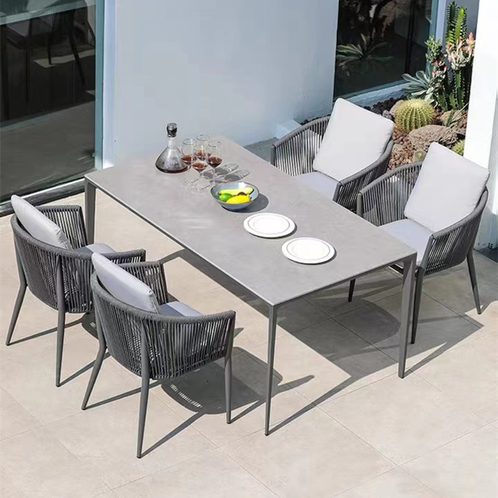 Outdoor Rattan wicker rope garden patio plastic wood dining table furniture set