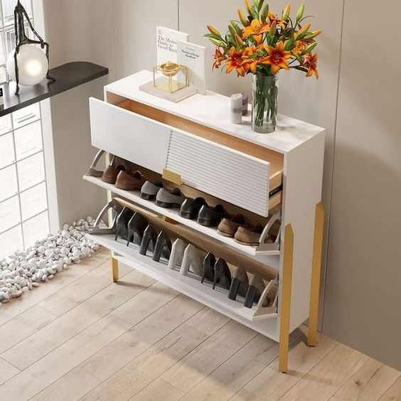 More Design indoor Free sample modern Wholesale New style Thin style Storage rack corridor Foyer tipping bucket shoe cabinet