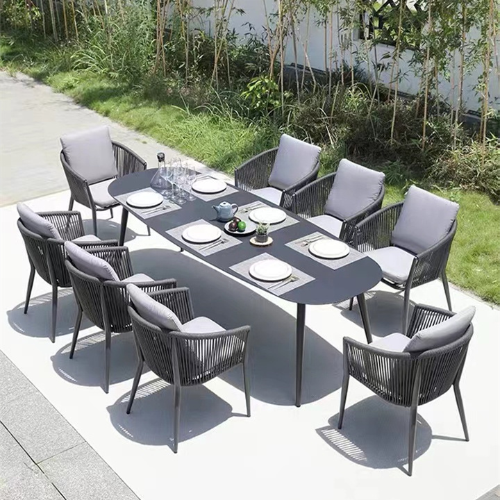 Outdoor Rattan wicker rope garden patio plastic wood dining table furniture set