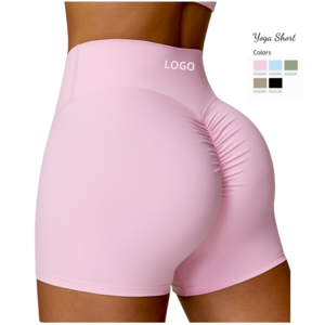 Nylon Spandex High Waist Sports Shorts Tummy Control Lift Up Butt Running Fitness Scrunch Slimming Yoga Shorts For Women