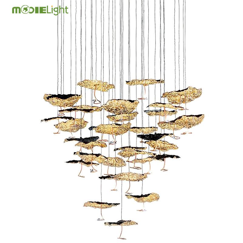 Gold Moon Chandelier Modern Led Customization Foyer Light Designer Fixtures Indoor Gold Moon Chandelier for Living Room