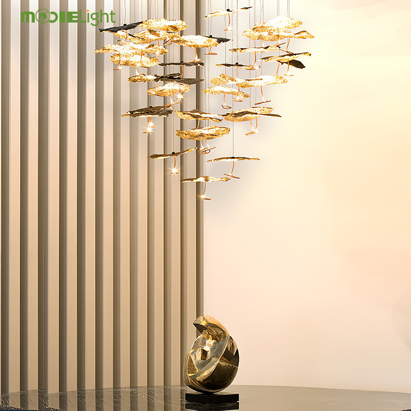 Gold Moon Chandelier Modern Led Customization Foyer Light Designer Fixtures Indoor Gold Moon Chandelier for Living Room