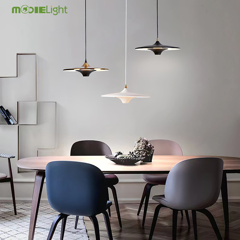 Postmodern Moja Pendant Lamp Minimalist Linear Led Black and Gold Moja Saucer Hanging Light Fixtures for Dining Room