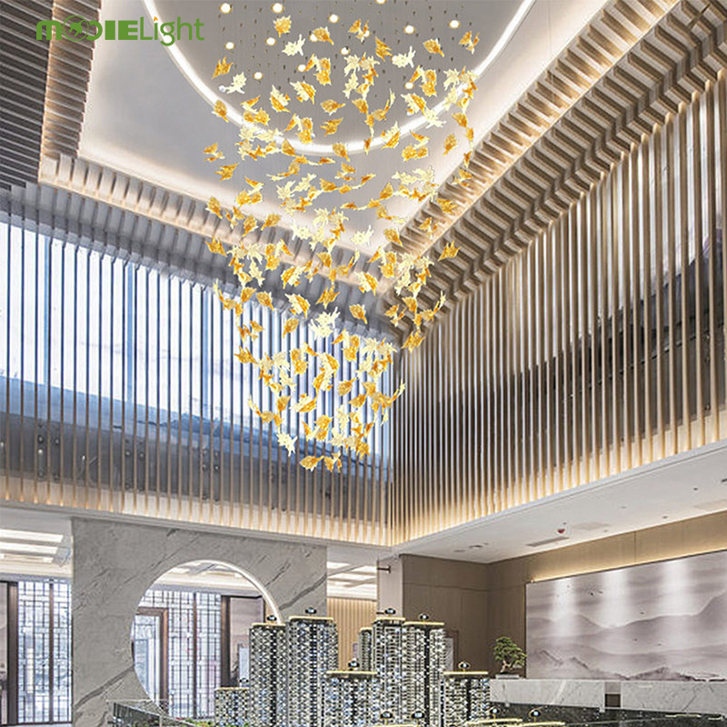 Custom Staircase Chandelier Lighting Clear Glass Entry Hall Light fixtures Large Modern Chandelier for Living Room