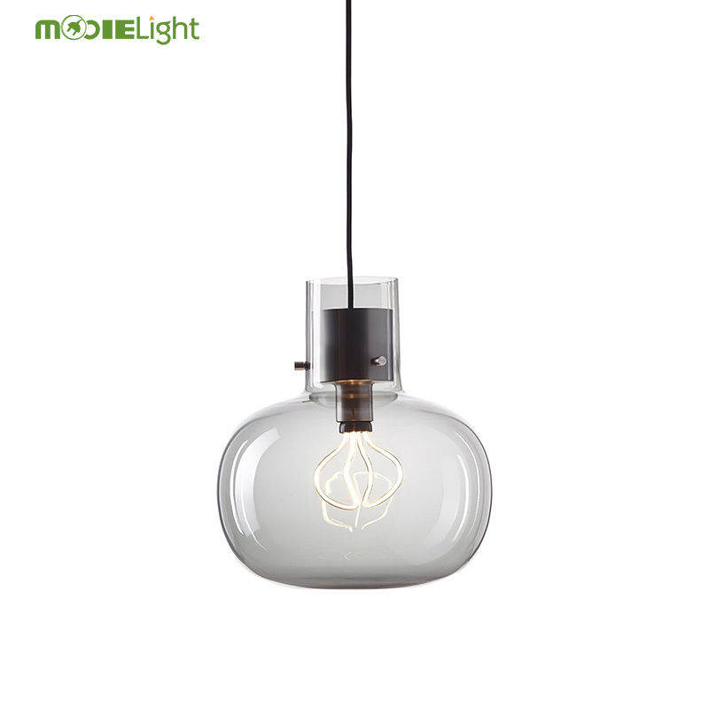 Metal Decorative Awa Pendant Lamp Minimalist Bright Smoke Grey Glass Awa Hanging Light Fixtures for Dining Room