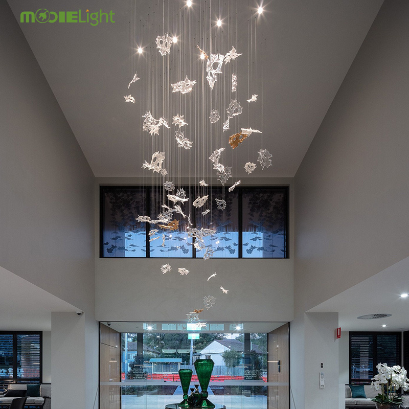 Custom Staircase Chandelier Lighting Clear Glass Entry Hall Light fixtures Large Modern Chandelier for Living Room