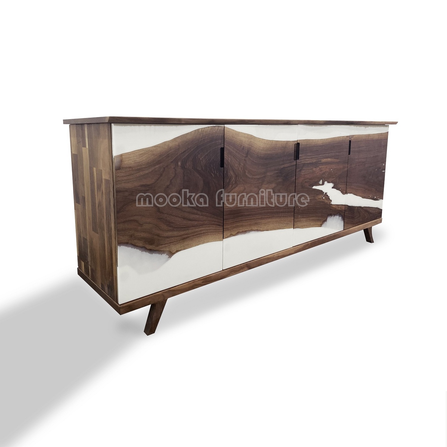 Luxury living room wooden cabinets custom kitchen credenza black walnut epoxy sideboard white resin console river table