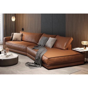 Luxury top grain nubuck leather sofa set irregular shape villa living room sofa