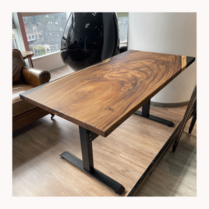 High quality live edge wood slab river dining table black epoxy table home office height adjustable electric standing resin desk