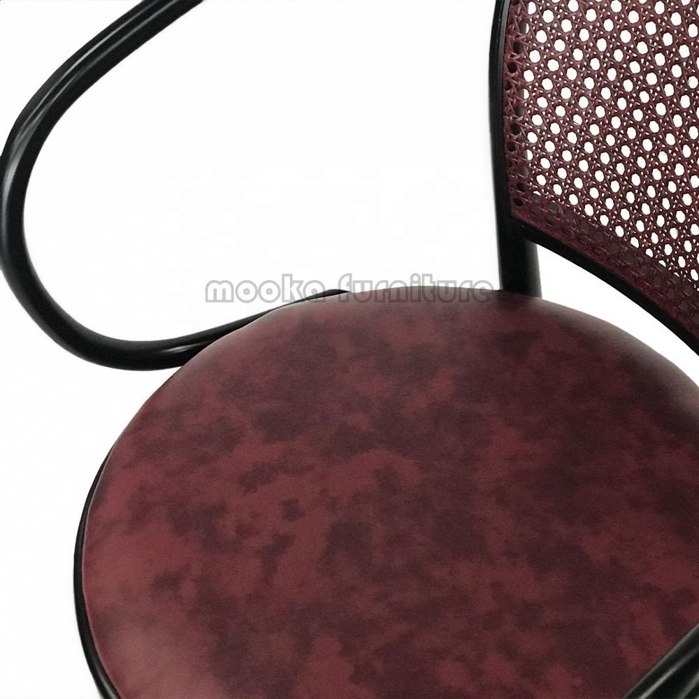 2019 luxury restaurant furniture rattan back PU leather upholstered solid beech wood thonet bentwood chair