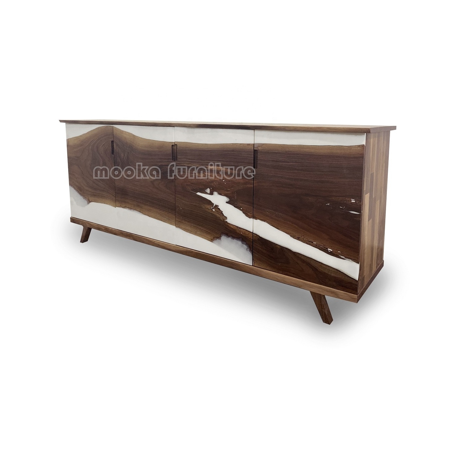 Luxury living room wooden cabinets custom kitchen credenza black walnut epoxy sideboard white resin console river table