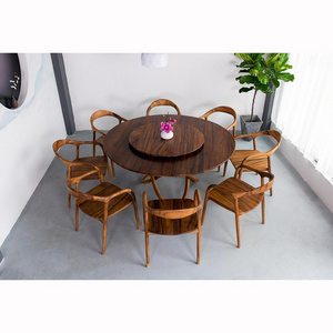 Natural walnut wood 8 seater dining table rotating round table