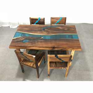 Rustic resin dining table set 4 seater dining table with wooden chairs