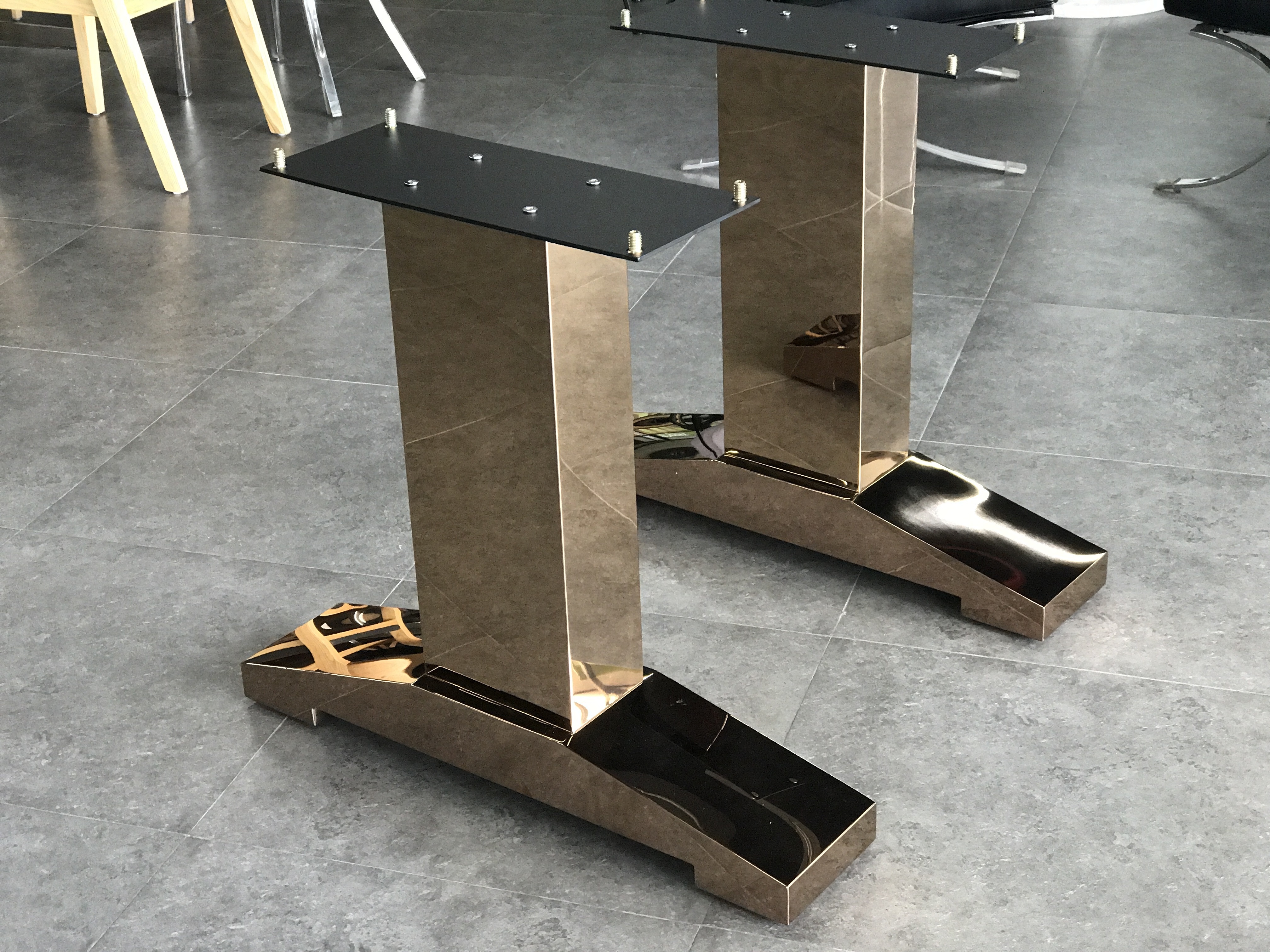 Rose gold stainless steel dining table base in stock table leg