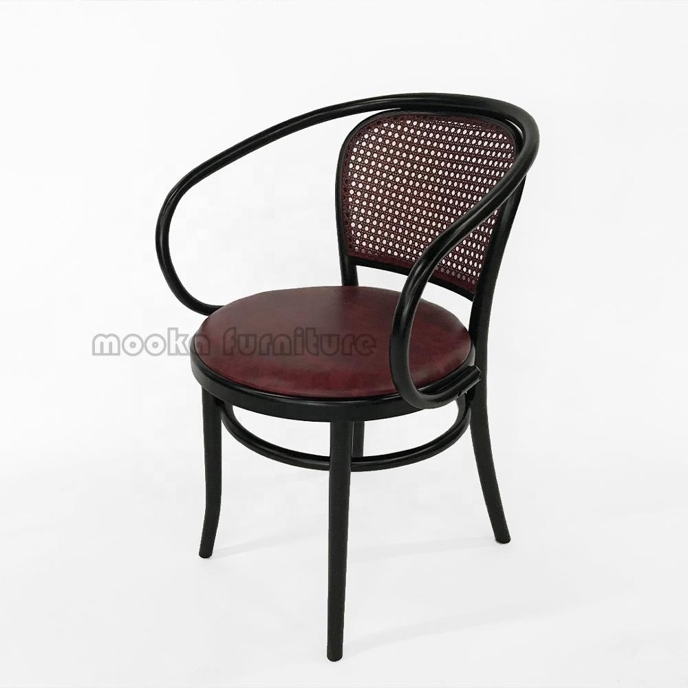 2019 luxury restaurant furniture rattan back PU leather upholstered solid beech wood thonet bentwood chair