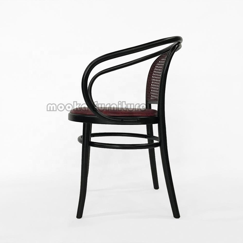 2019 luxury restaurant furniture rattan back PU leather upholstered solid beech wood thonet bentwood chair