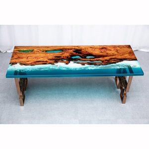 Ocean series epoxy resin wood table with leg nature solid ambila wood  wood resin table top