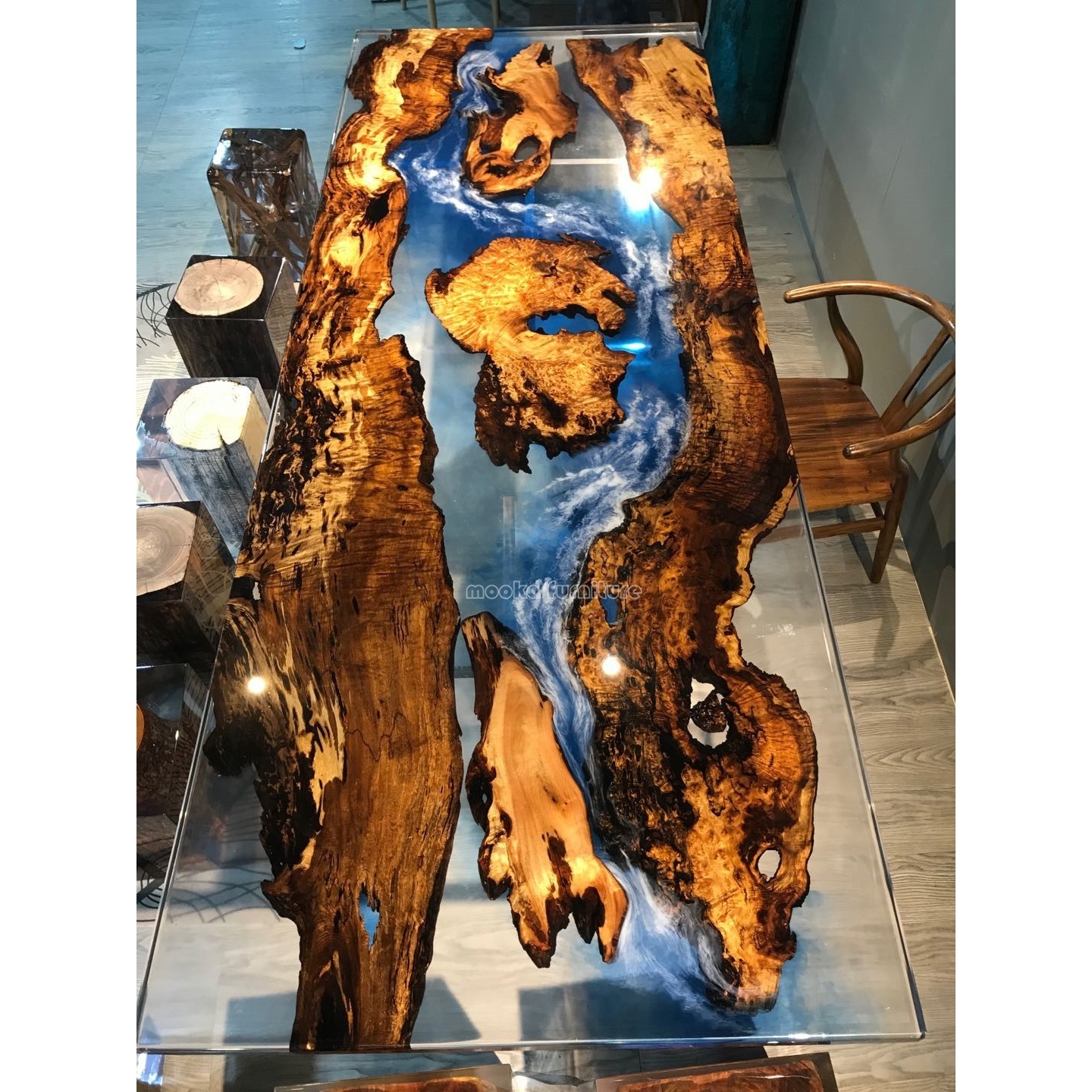 Amazing whole house customized high-quality solid wood resin table unique river epoxy resin dining table