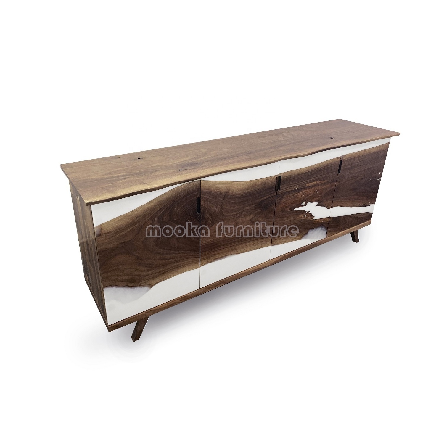 Luxury living room wooden cabinets custom kitchen credenza black walnut epoxy sideboard white resin console river table