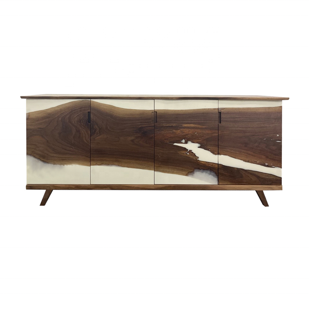 Luxury living room wooden cabinets custom kitchen credenza black walnut epoxy sideboard white resin console river table