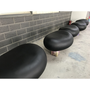 Garden furniture modern park seating for sale shopping mall pebble stone shaped bench seat outdoor black fiberglass stool