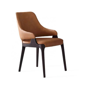 High quality and durable dining chair with wood legs PU leather upholstered modern restaurant cafe furniture chair