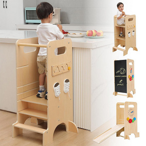 4 in 1 Toddler Kitchen Stool Helper Wooden Height Adjustable Standing Tower, Wooden Montessori Kids Learning Tower