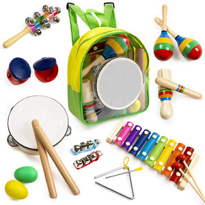 9pcs Toddler Musical Instruments Wooden Percussion Toy for Kids Baby Preschool Educational Musical Set with Storage Bag