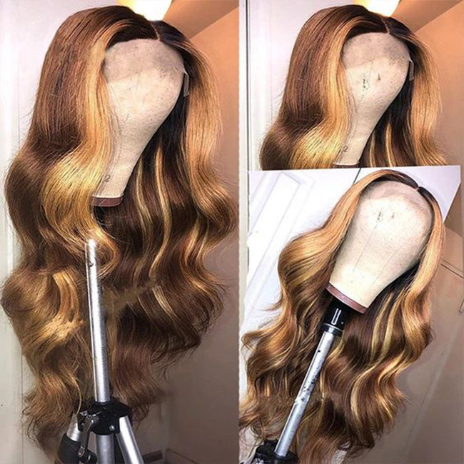 100% Virgin Brazilian Human Hair Frontal Wig 10A Grade Highlight Wigs Ombre Piano Color Human Hair Hd Lace Front Wigs