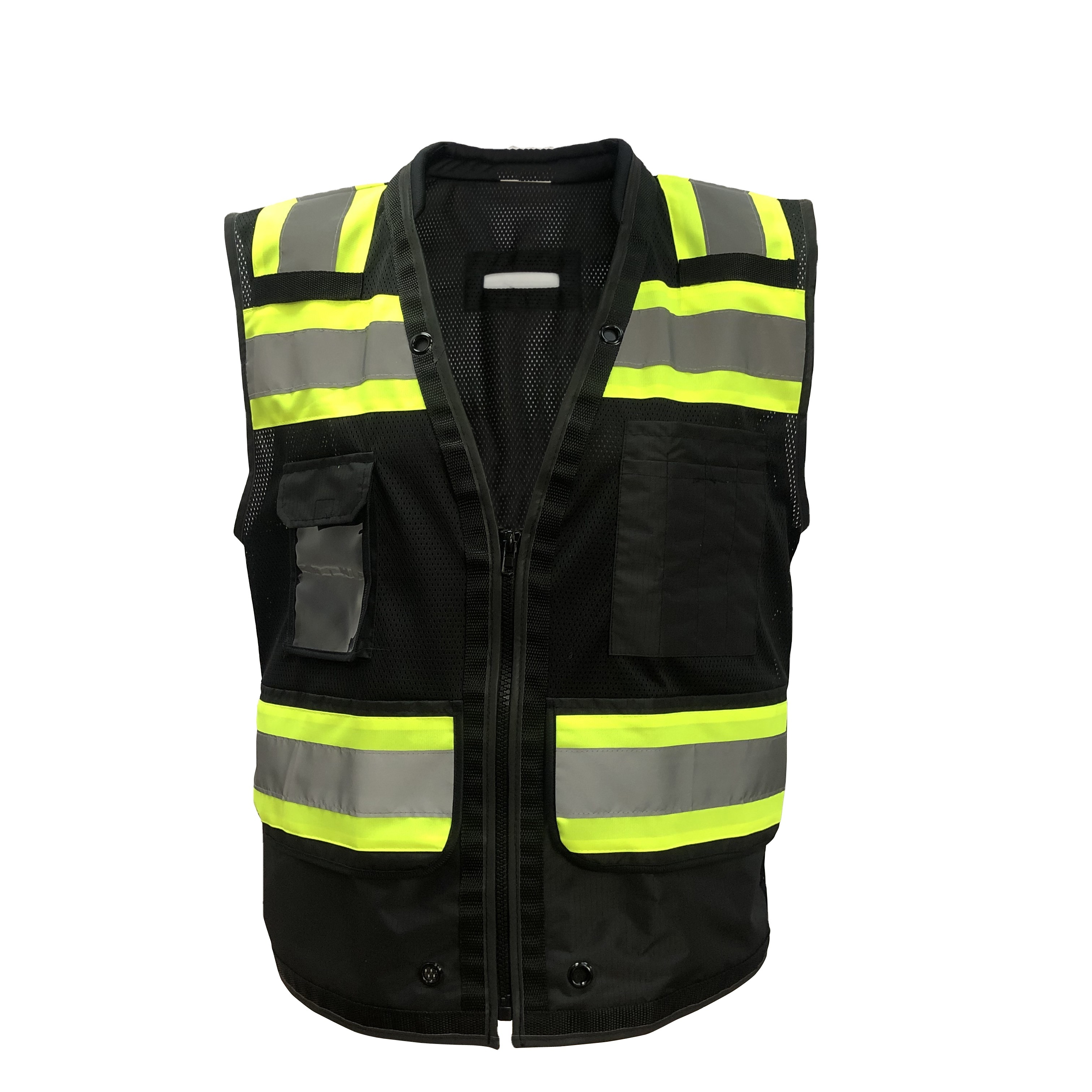 China Mesh Hook Loop Safety Vest Reflector Security Vest Work Hi Vis Reflective Black OEM Customized Vest