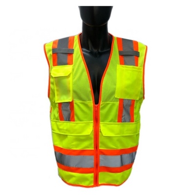 2023 Customized Safety Reflective Strip Mesh Breathable Multi-pocket Traffic Mesh Fabric Work Reflective Safety Jacket Vest