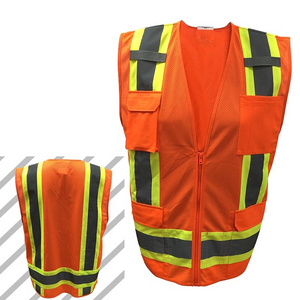 American Style Hi Vis Safety Vest Construction Workers Orange Reflective Vest High Visibility 3M Reflective Vest