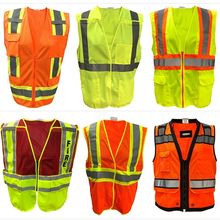 Security Guard Bike Visibility Reflect Vest Road Work Man Vests Red Safety Vest With Black