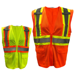 Hi-Vis Neon Reflective Safety Running Vest Zipper Front Reflect Fluorescent Visibility Work Class 2 Safety Vest