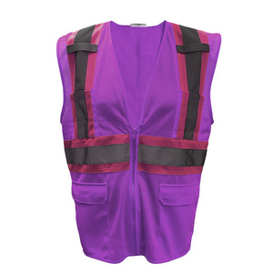 High Quality Hi Vis Construction Vest Reflective Purple Safety Vest With Custom Logo