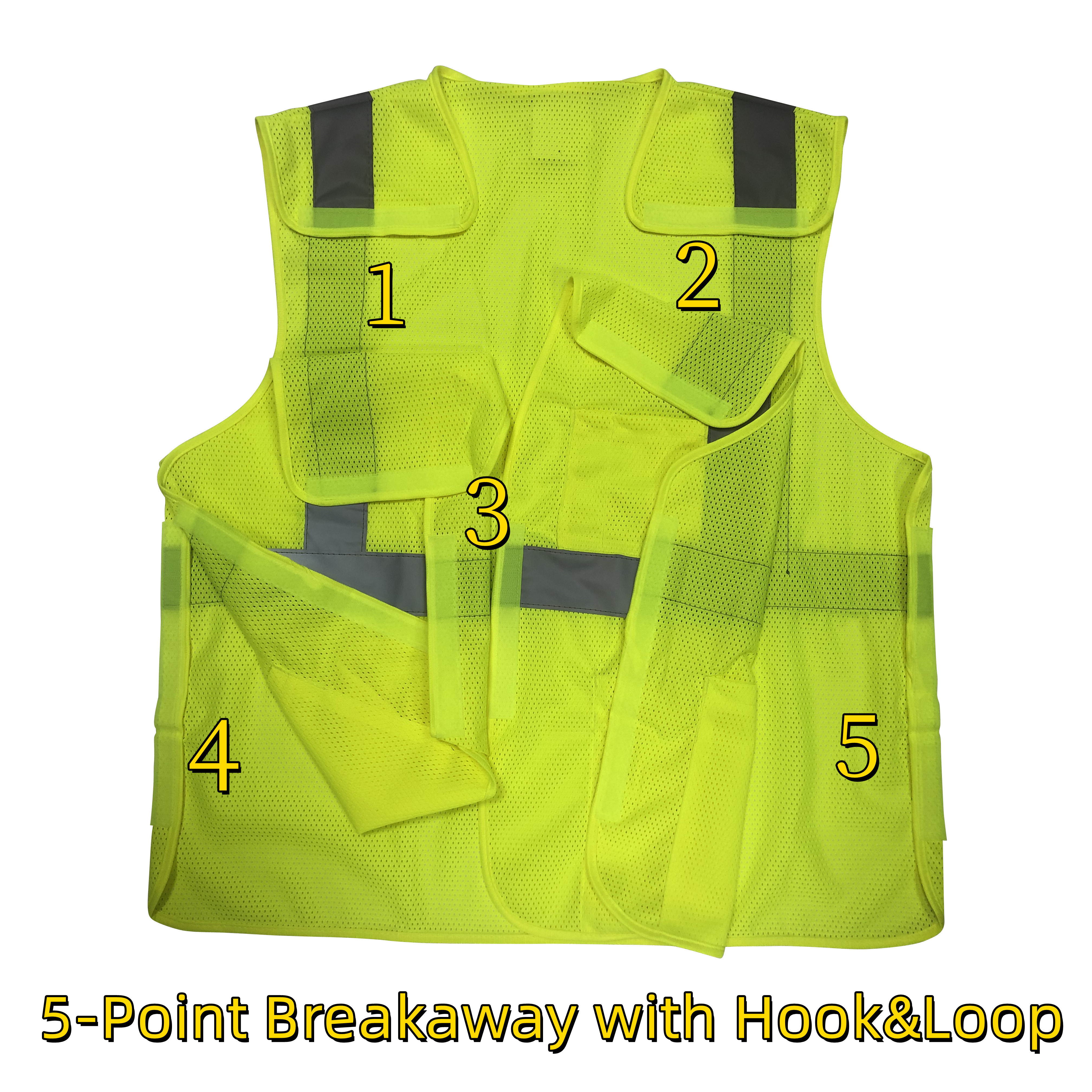 Wholesale High Visibility Safety Polyester Vest Breakaway Safety Vestone Size Fits Airport Safety Vest With Pockets