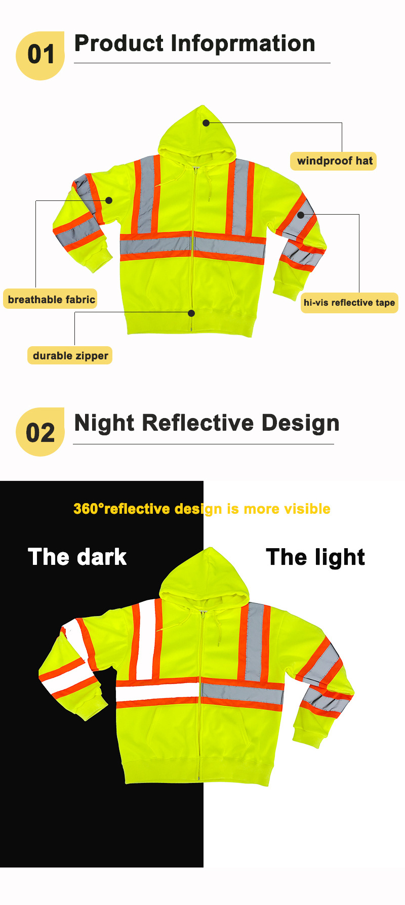 Mens High Visibility Reflective Workwear High Vis Jumper Reflective Saftey Clothing Workwear Construction Hi Viz Jacket