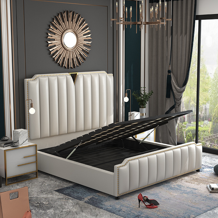 Custom Leather Bedroom Furniture Multi Function Full Size Super King Single Double Queen Bed Frame