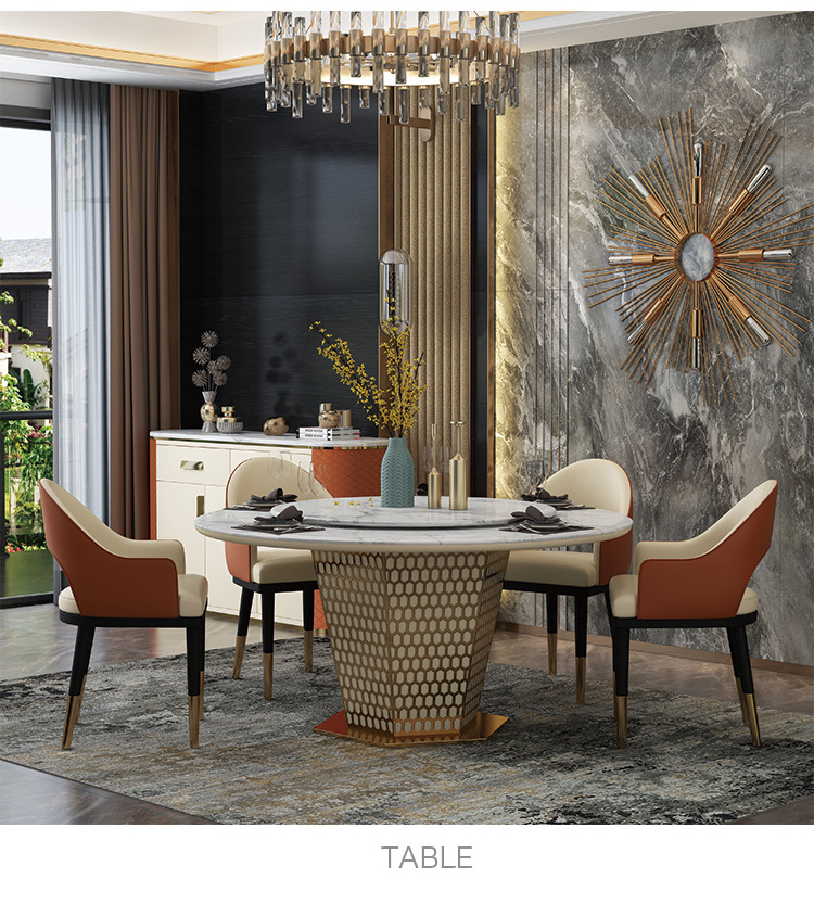 Modern Useful Dining Room Furniture Black Marble Top Round Rotating Dining Table