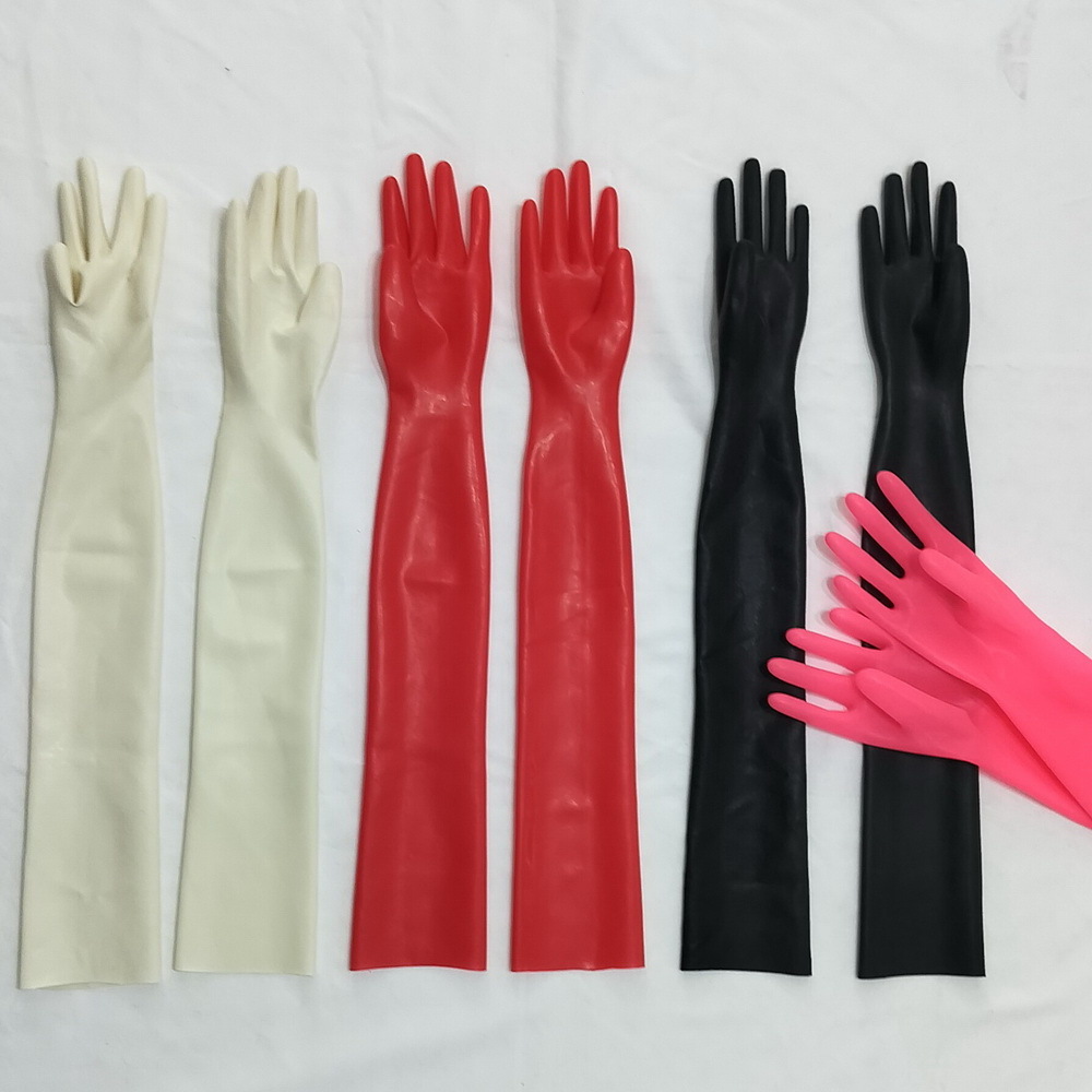 Unisex Latex Rubber Gloves Fetish Wrist Seamless Moulded Shoulder Length Long Gloves for Men Women with Bodysuit Catsuit Hoods