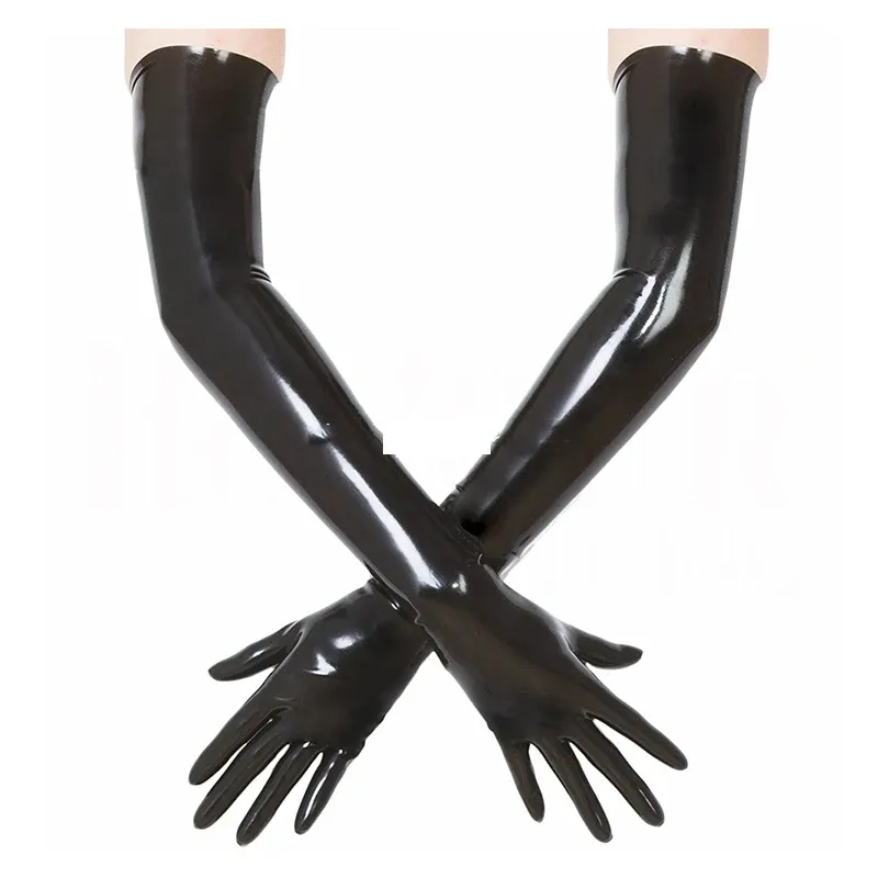 Unisex Latex Rubber Gloves Fetish Wrist Seamless Moulded Shoulder Length Long Gloves for Men Women with Bodysuit Catsuit Hoods