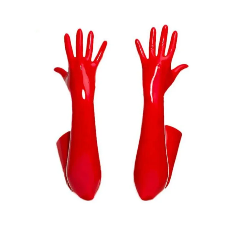 Unisex Latex Rubber Gloves Fetish Wrist Seamless Moulded Shoulder Length Long Gloves for Men Women with Bodysuit Catsuit Hoods