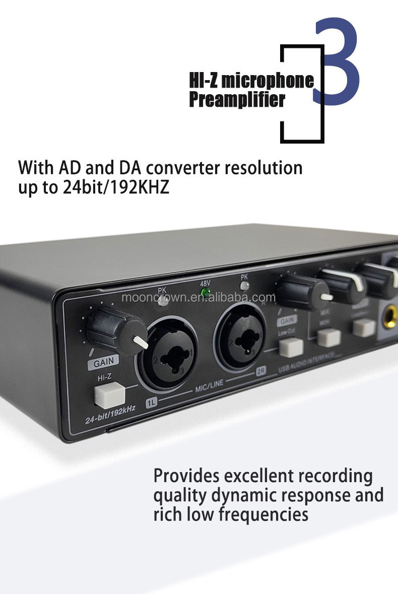 MD22 Professional  recording Studio Mixing Console Podcast 2 Channels 24Bit 192Hkz Audio Interface USB sound card for  Recording