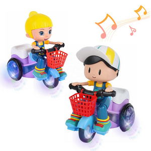 Universal Wheel 360 Degree Rotating Toys with Cool Lights Music Battery Operated Toys for Kids Electric Stunt Tricycle Toy