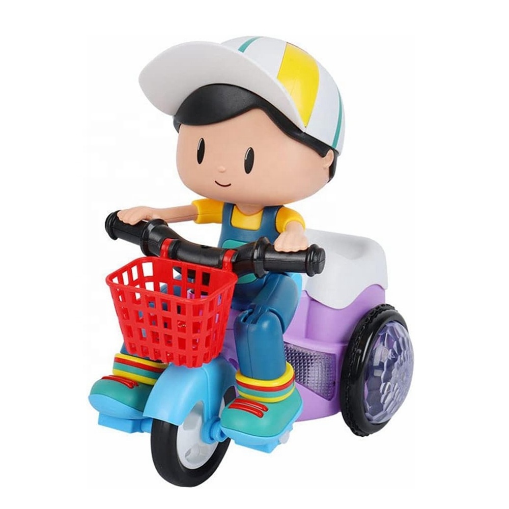 Universal Wheel 360 Degree Rotating Toys with Cool Lights Music Battery Operated Toys for Kids Electric Stunt Tricycle Toy